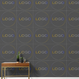 Large Round Logo Photo on Dark Grey Simple Pattern Wallpaper