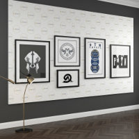 Large Round Logo Photo White Staggered Pattern