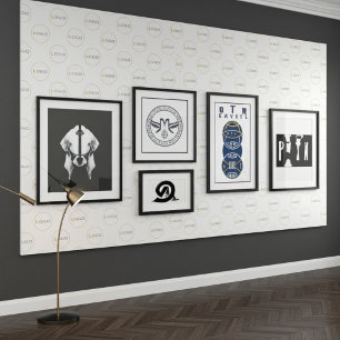 Large Round Logo Photo White Staggered Pattern Wallpaper