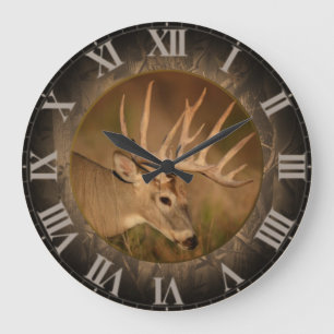 Large Round White Tail Buck Clock