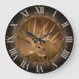 Large Round White Tail Buck Clock
