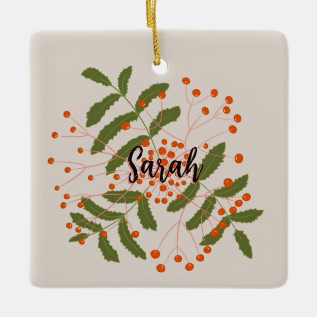 Large Rowan red berries Ceramic Ornament (Front)