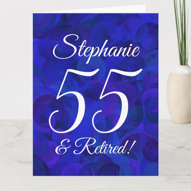 Large Royal Blue 55 and Retired Happy Retirement Card (Front)