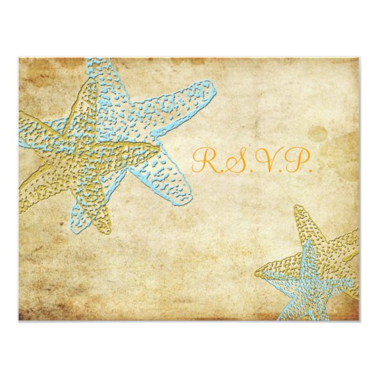 LARGE RSVP, VINTAGE BLUE STARFISH CARD