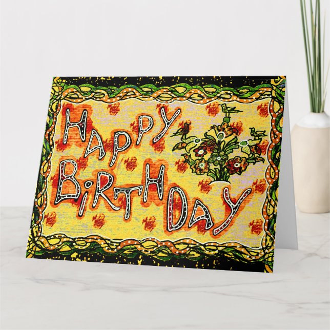 Large Russian folk art Happy Birthday Card (Front)