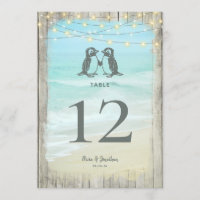Large Rustic Beach Penguins Wedding Table Number