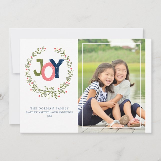 Large Rustic Joy Wreath | 2017 Holiday Greeting Card (Front)