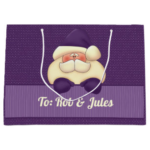 LARGE Santa Purple Stripes and Polka Dots Large Gift Bag