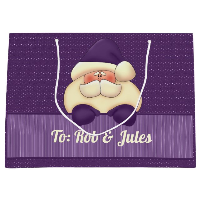 LARGE Santa Purple Stripes and Polka Dots Large Gift Bag (Front)