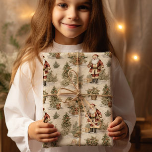 Large Santa Retro Gold Wrapping Paper