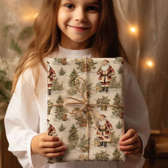 Large Santa Retro Gold Wrapping Paper (Creator Uploaded)