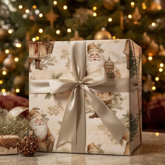 Large Santa Retro Gold Wrapping Paper (Creator Uploaded)