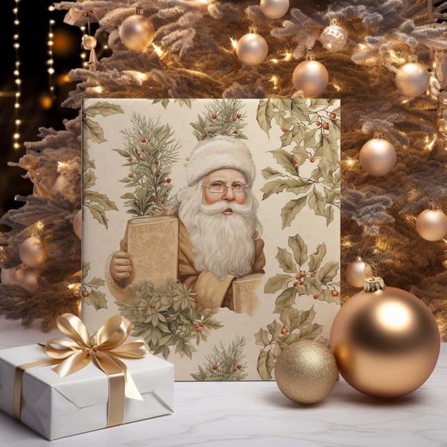 Large Santa Retro Gold Wrapping Paper (Creator Uploaded)