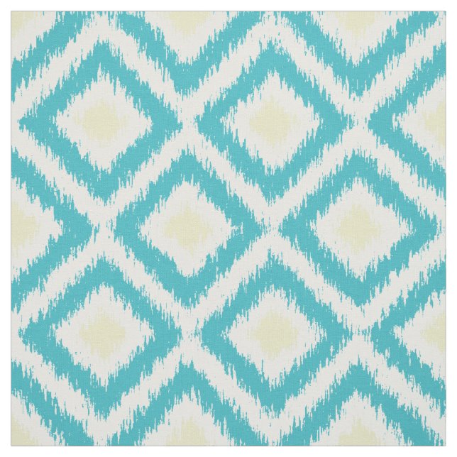 Large Scale Aqua Yellow Ikat Diamonds Pattern Fabric (Swatch)