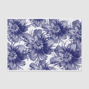 large scale blue flower line art decoupage tissue paper