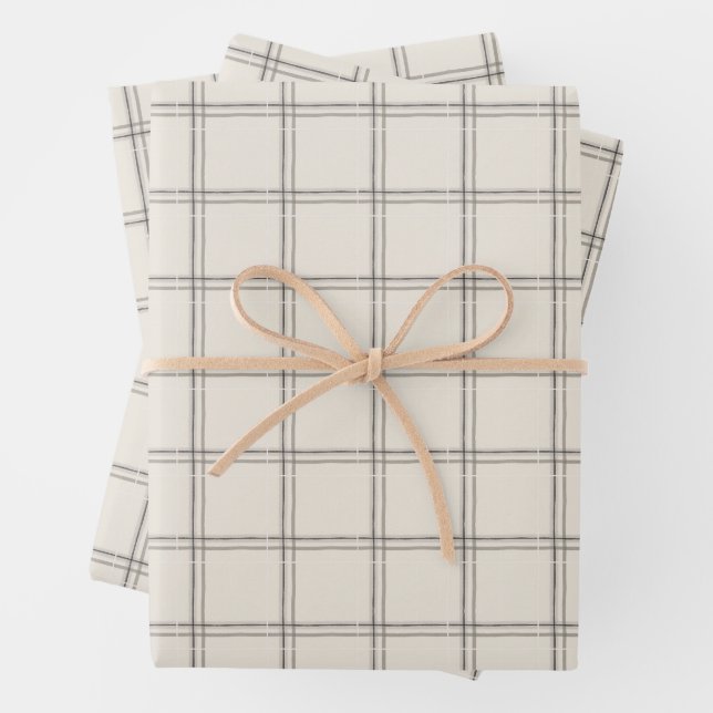 Large Scale Charcoal Windowpane Plaid Pattern Wrapping Paper Sheet (In situ)