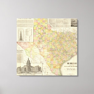 Large Scale County and Railroad Map Of Texas Canvas Print