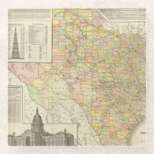 Large Scale County and Railroad Map Of Texas Glass Coaster