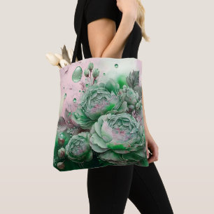 Large Scale Green and Gold Roses Tote Bag