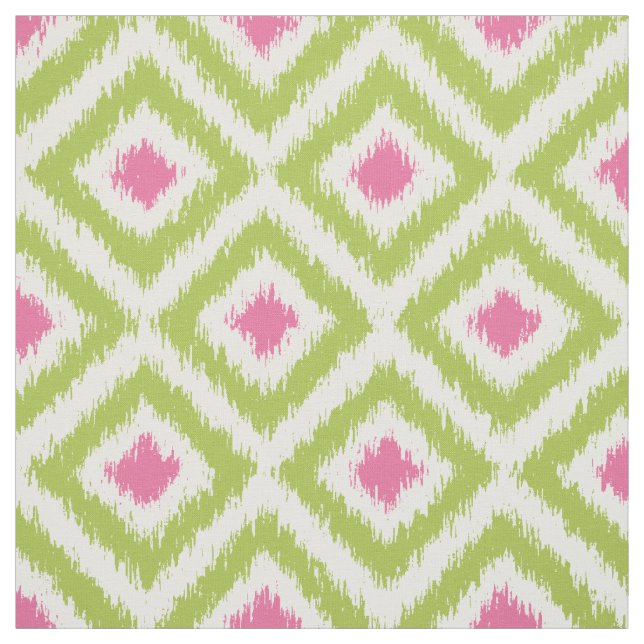 Large Scale Green and Pink Ikat Diamonds Pattern Fabric (Swatch)
