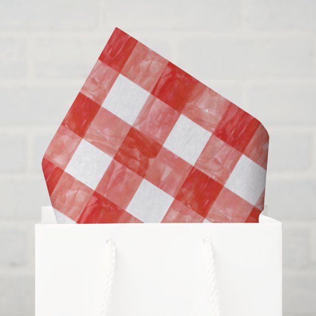 Large Scale Red Watercolor Gingham Tissue Paper (Gift Bag)