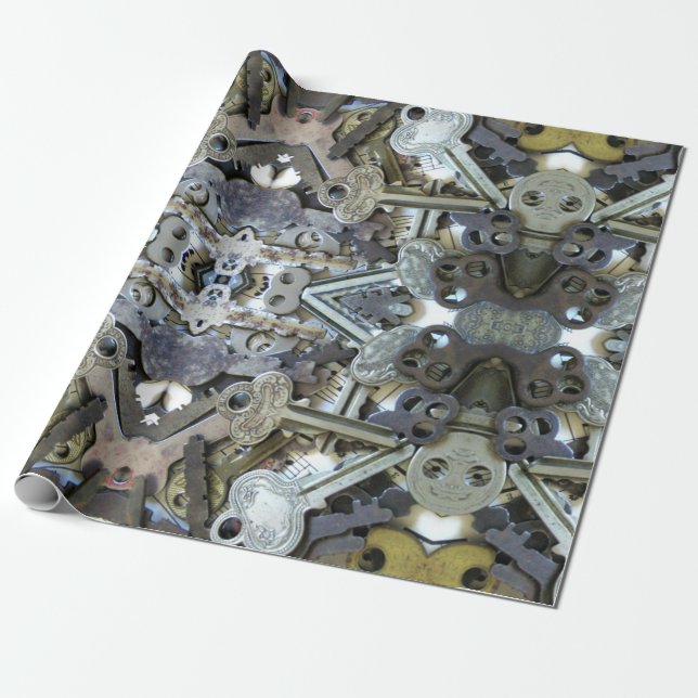 Large Scale Vintage Keys Photo Wrapping Paper (Unrolled)