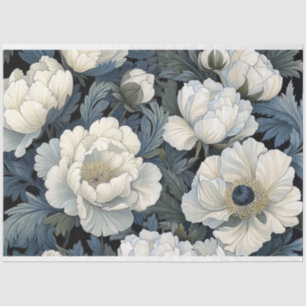 Large scale white poppies decoupage tissue paper