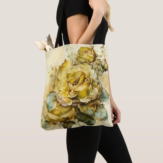 Large Scale Yellow and Gold Roses Tote Bag (Close Up)