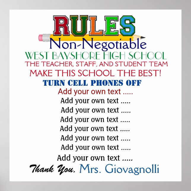 Large SCHOOL Rules Poster (Front)