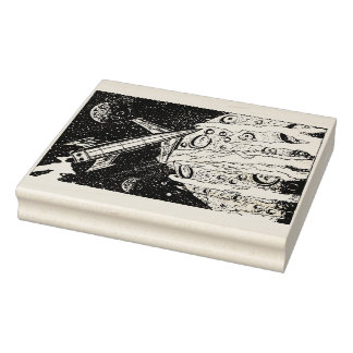 Large Sci Fi Rocket Planet Wood Art Stamp