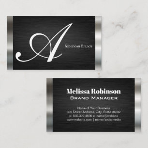 Large Script Monogram   Black Silver Business Card