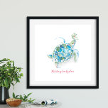 Large Sea Turtle Watercolor Art Poster<br><div class="desc">My tropical island style hand painted watercolor art is perfect for your beach cottage home. It features a turquoise blue green sea turtle and greenery with the words This Is My Beach Place set in trendy hand written style script typography in red. Wall art sayings and Artwork created by Victoria...</div>