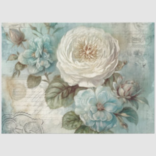 Large Shabby Chic Blue Vintage Floral Decoupage Tissue Paper