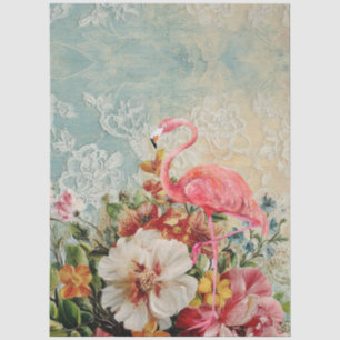 Large Shabby Chic Pink Flamingo Floral Decoupage  Tissue Paper