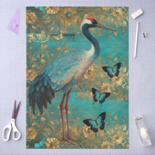 Large Shabby Chic Teal Floral Crane Craft Tissue Paper