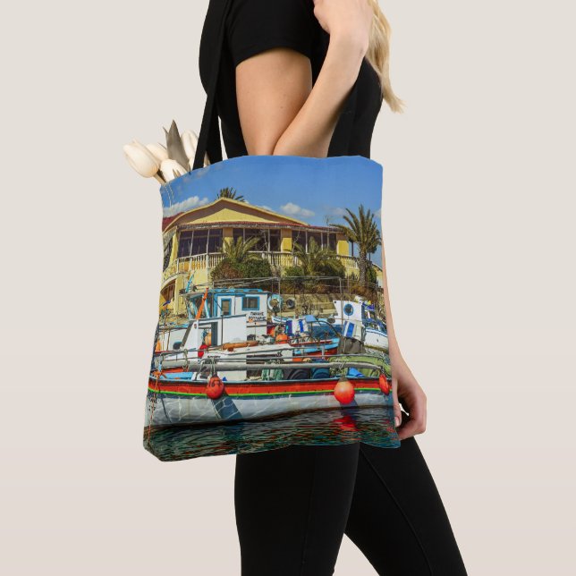 Large Shopping Grocery Tote Bag Fishing Boats Dock (Close Up)