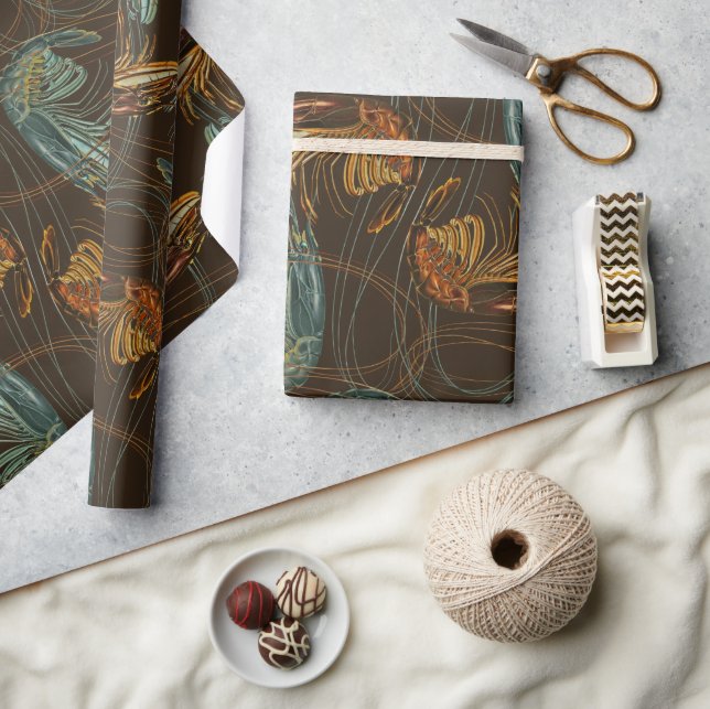 Large Shrimp Pattern Seafood Prawns Wrapping Paper (Crafts)