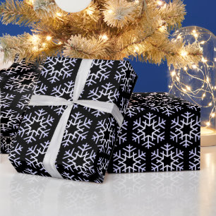 Large Silver Snowflakes on Black Wrapping Paper