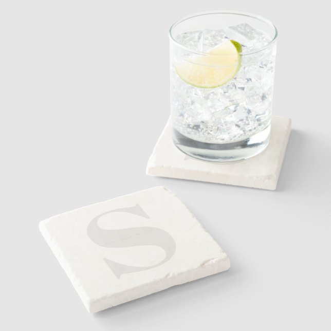 Large Simple Monogram Any Initial Light Grey Stone Coaster (Side)