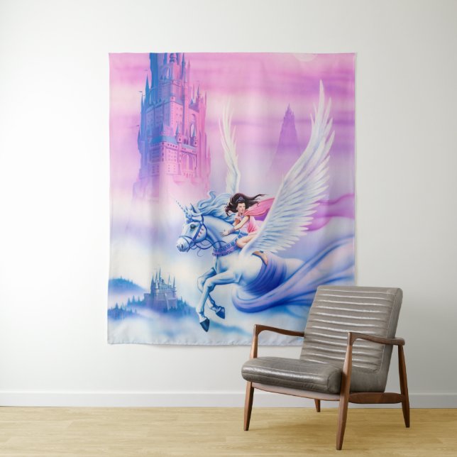 Large size fantasy Princess Unicorn tapestry  (In Situ)