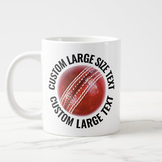 Large Size Personalised Text Cricket Ball Custom Coffee Mug (Left)