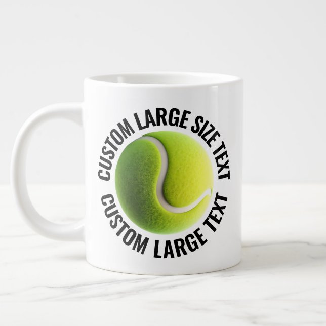 Large Size Personalised Text Tennis Ball Custom Coffee Mug (Left)