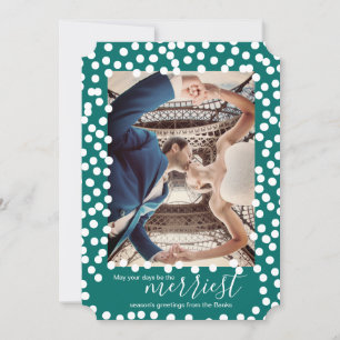 Large Snow Dots on Quetzal Green, Christmas Card