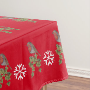 large snowlakes with Ivy and robins for christmas Tablecloth