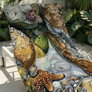 Large & Soft Colourful Tidal Treasures Beach Towel
