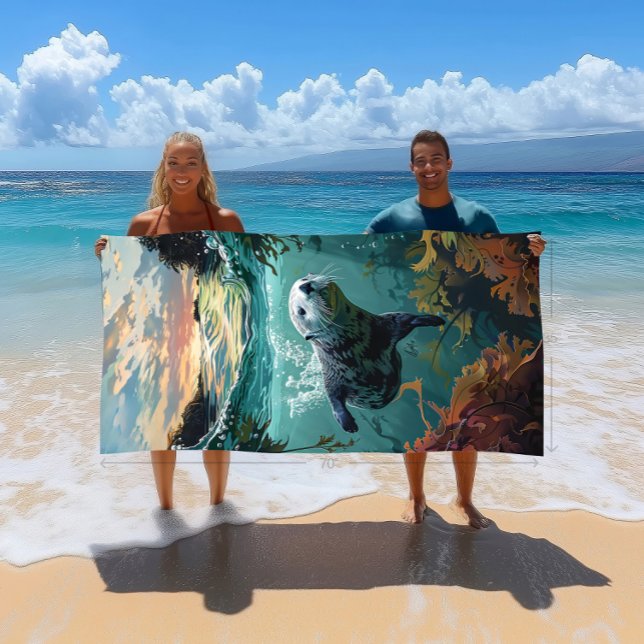 Large & Soft Cute Colourful Sea Otter Beach Towel (Take this great towel on vacation with you - large size but light weight for easy packing)
