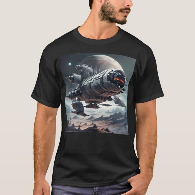 Large Spacecraft Over A Mountainous Sandy Planet S T-Shirt (Front)