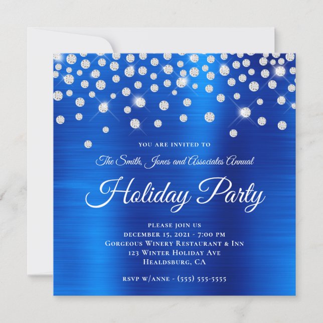 Large Sparkly Rhinestone Royal Blue Foil Corporate Invitation (Front)