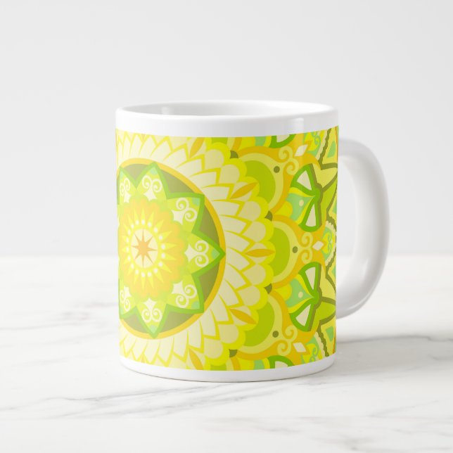 Large Spring Mandala Green Yellow Boho Oversized  Coffee Mug (Front Right)