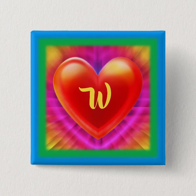 Large Square Badge monogram nightclub neon heart. (Front)
